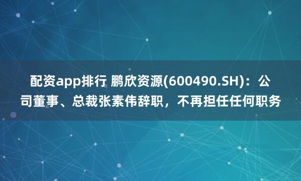 配资app排行 鹏欣资源(600490.SH)：公司董事、总裁张素伟辞职，不再担任任何职务